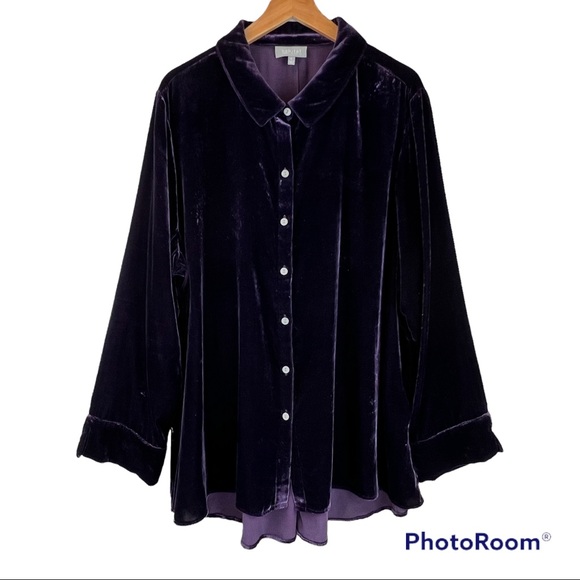 🇺🇸SOLD🇺🇸 Habitat Mandarin Velvet Shirt Top XL Purple - Picture 3 of 9